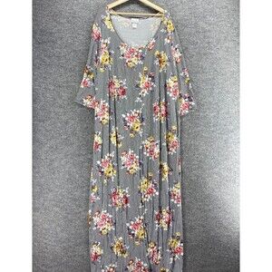 SWAK Dress Women 2X Plus Black Floral Maxi Long Long Sleeve Rayon Round Neck